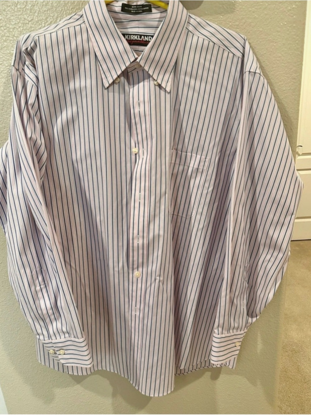 Kirkland Signature Light Pink Shirt with Blue Pinstripes size 2XL